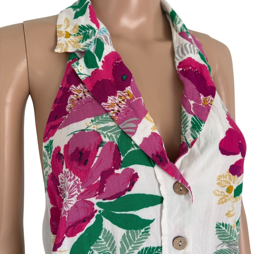 Intimately Free People Floral Halter Bodysuit Pink Green White XS Coastal Resort - Picture 3 of 9